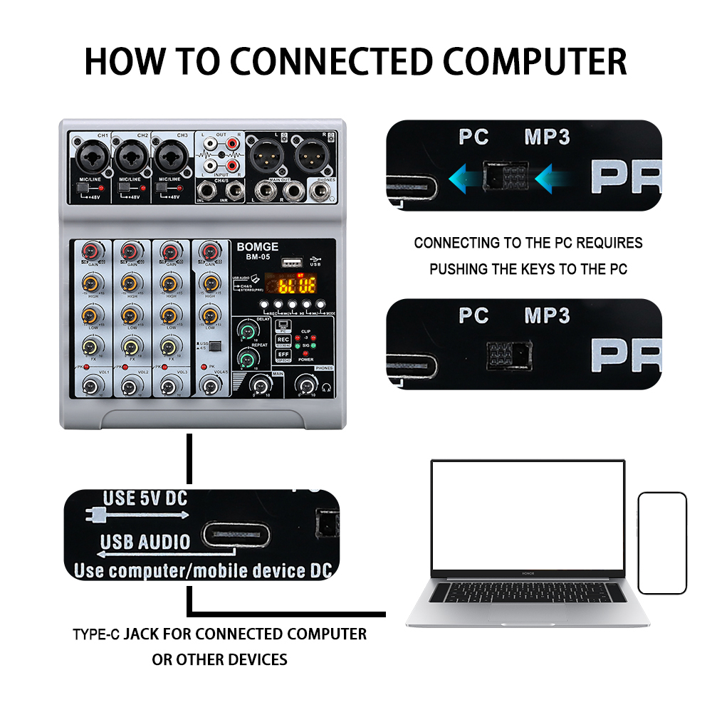 BOMGE 5 channels Audio mixer p - Audio Interface recension och pris